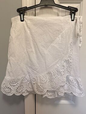 Japna White Cotton Eyelet Skirt Boho Cottagecore Elastic Waist Midi M